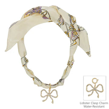 Knotted Scarf Necklace with Rhinestone Open Bow Charm