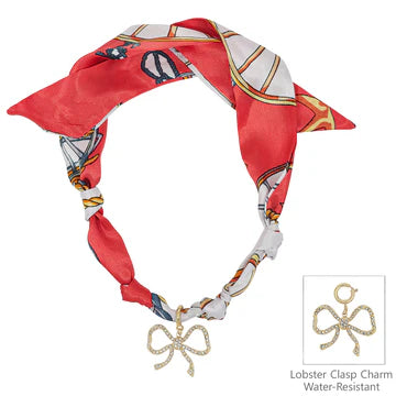 Knotted Scarf Necklace with Rhinestone Open Bow Charm