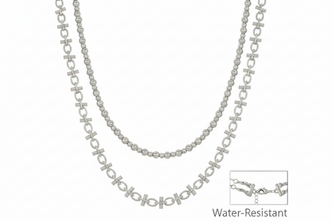 Double Layered Beaded and Chain Multi Way 16"-18" Necklace