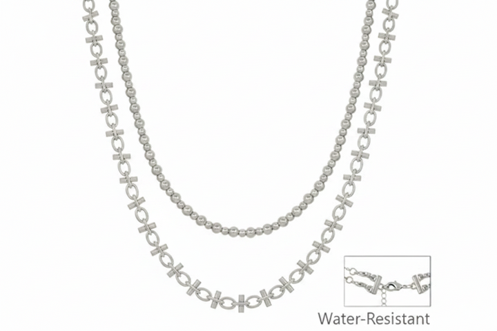 Double Layered Beaded and Chain Multi Way 16"-18" Necklace