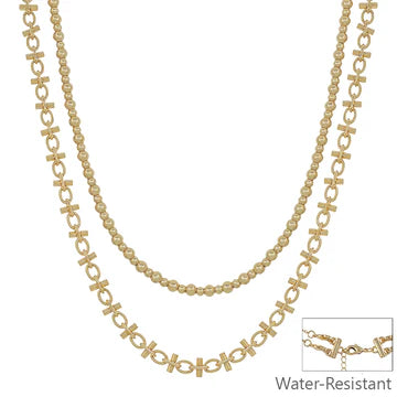 Double Layered Beaded and Chain Multi Way 16"-18" Necklace