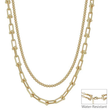 Double Layered Beaded with Chain 16"-18" Multiway Necklace