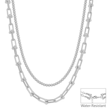 Double Layered Beaded with Chain 16"-18" Multiway Necklace