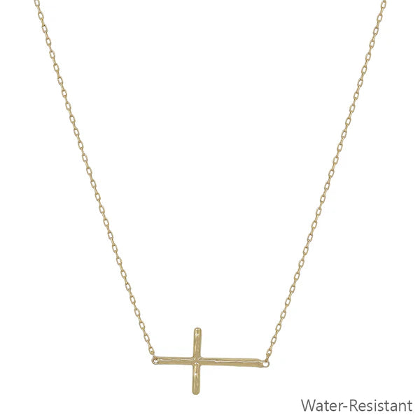 GOLD SIDEWAYS CROSS 16"-18" NECKLACE
