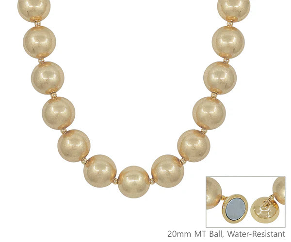 20MM WORN GOLD BEADS WITH MAGNETIC CLOSURE NECKLACE