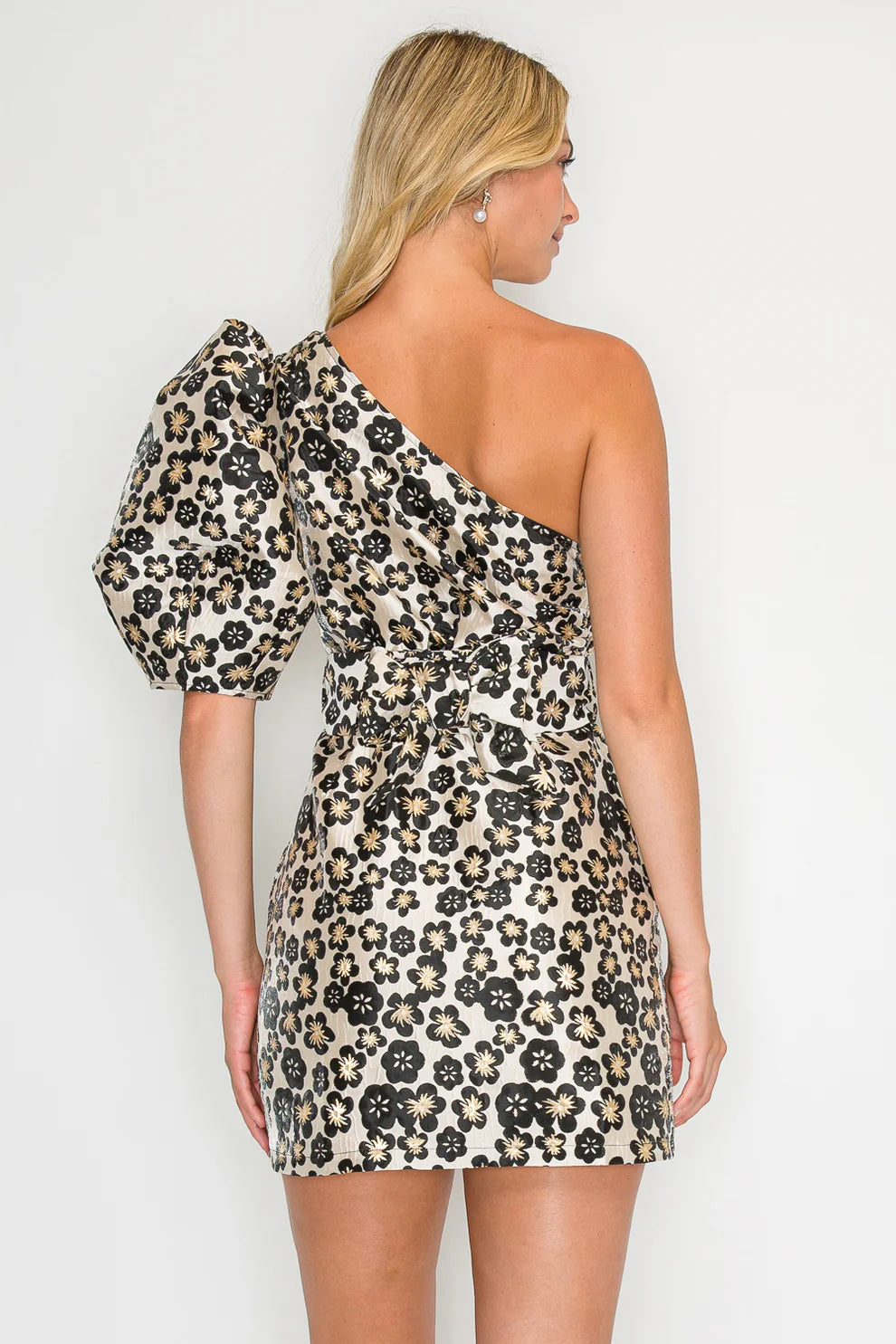 Black Jacquard One Shoulder Dress