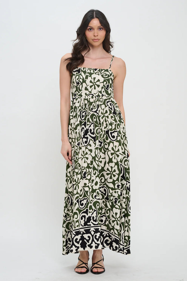 Olive Scroll Maxi Dress