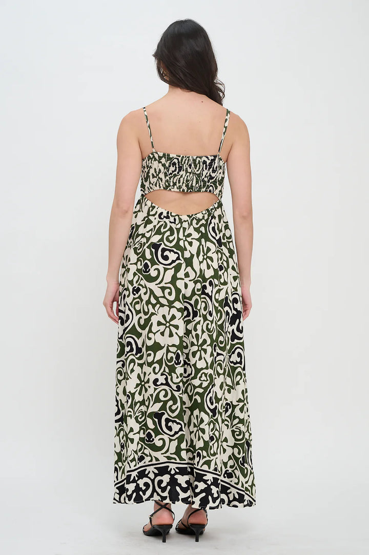 Olive Scroll Maxi Dress