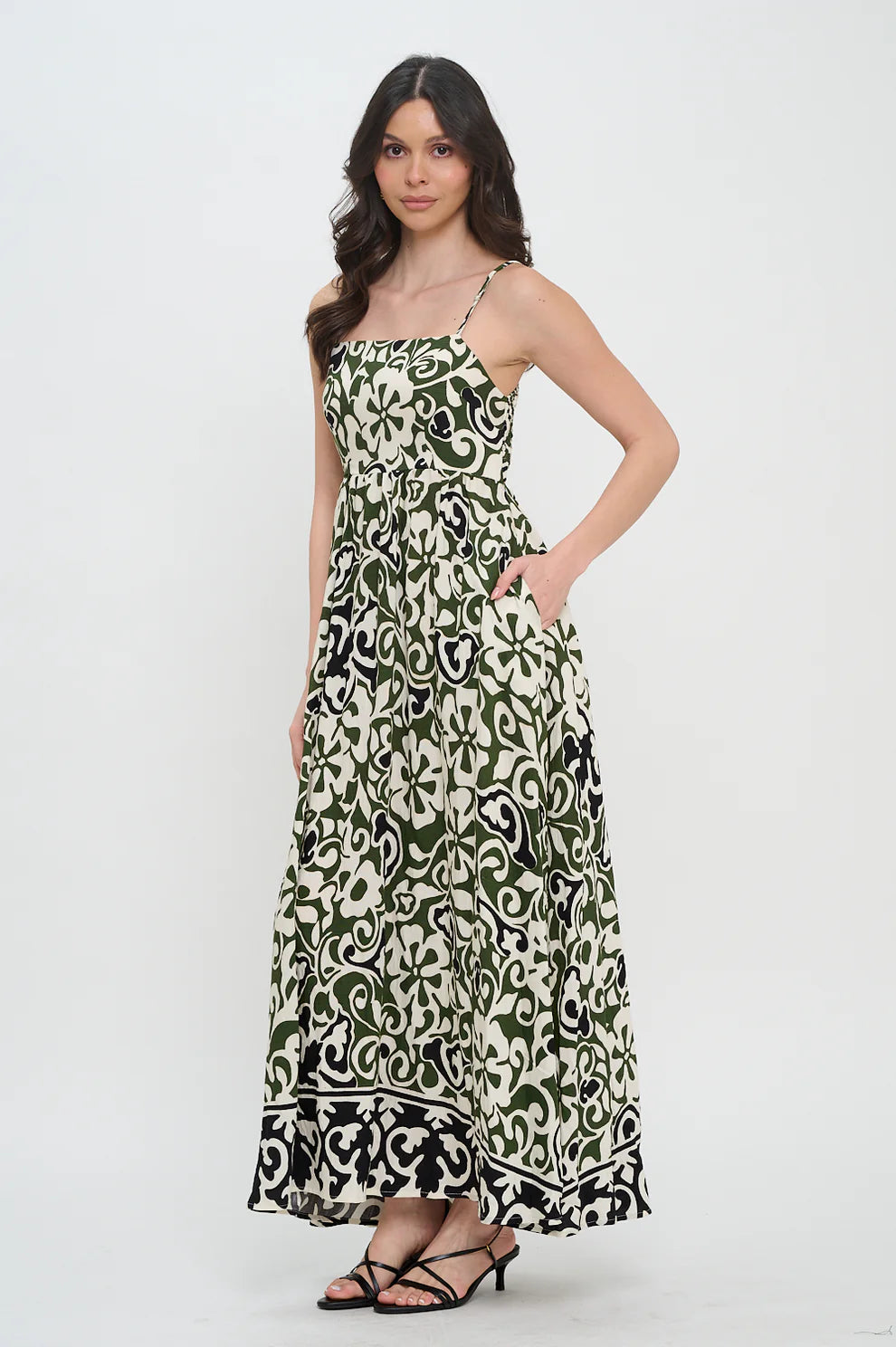 Olive Scroll Maxi Dress