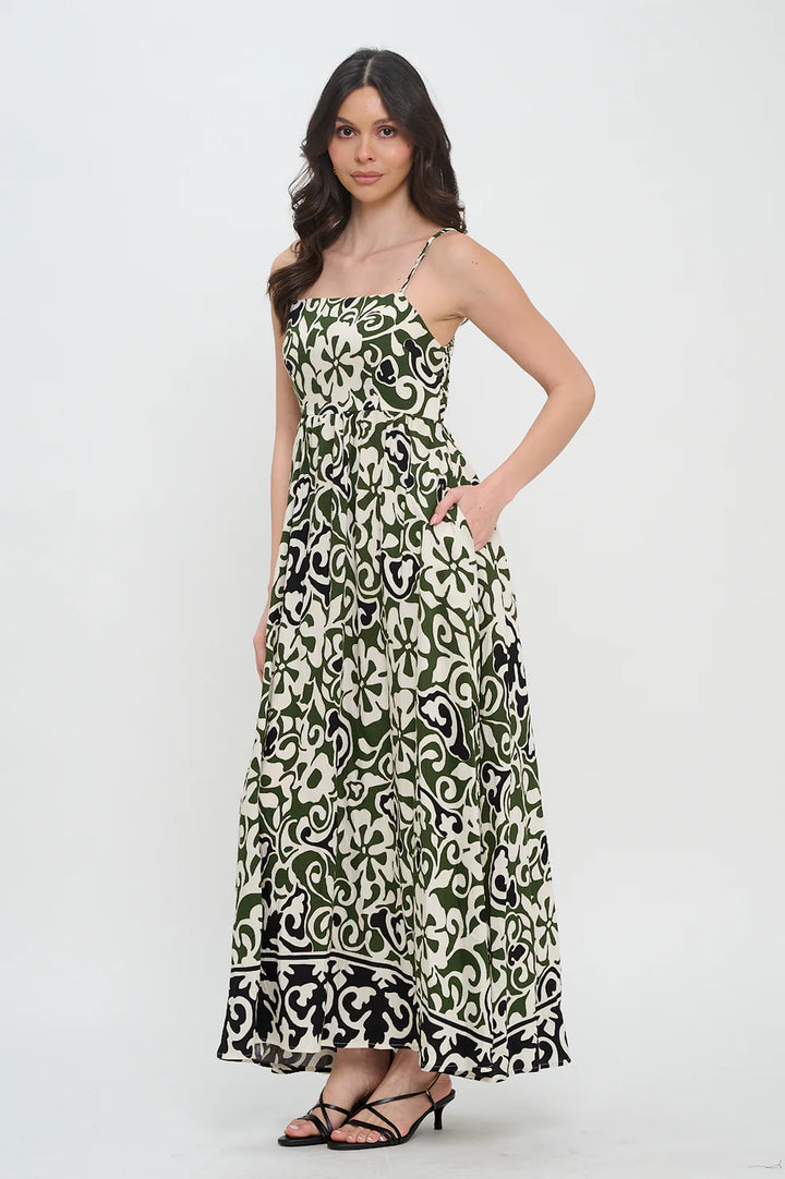 Olive Scroll Maxi Dress