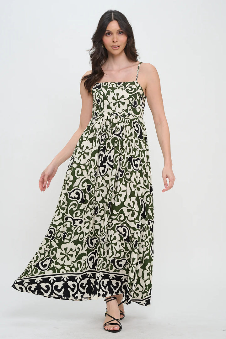 Olive Scroll Maxi Dress
