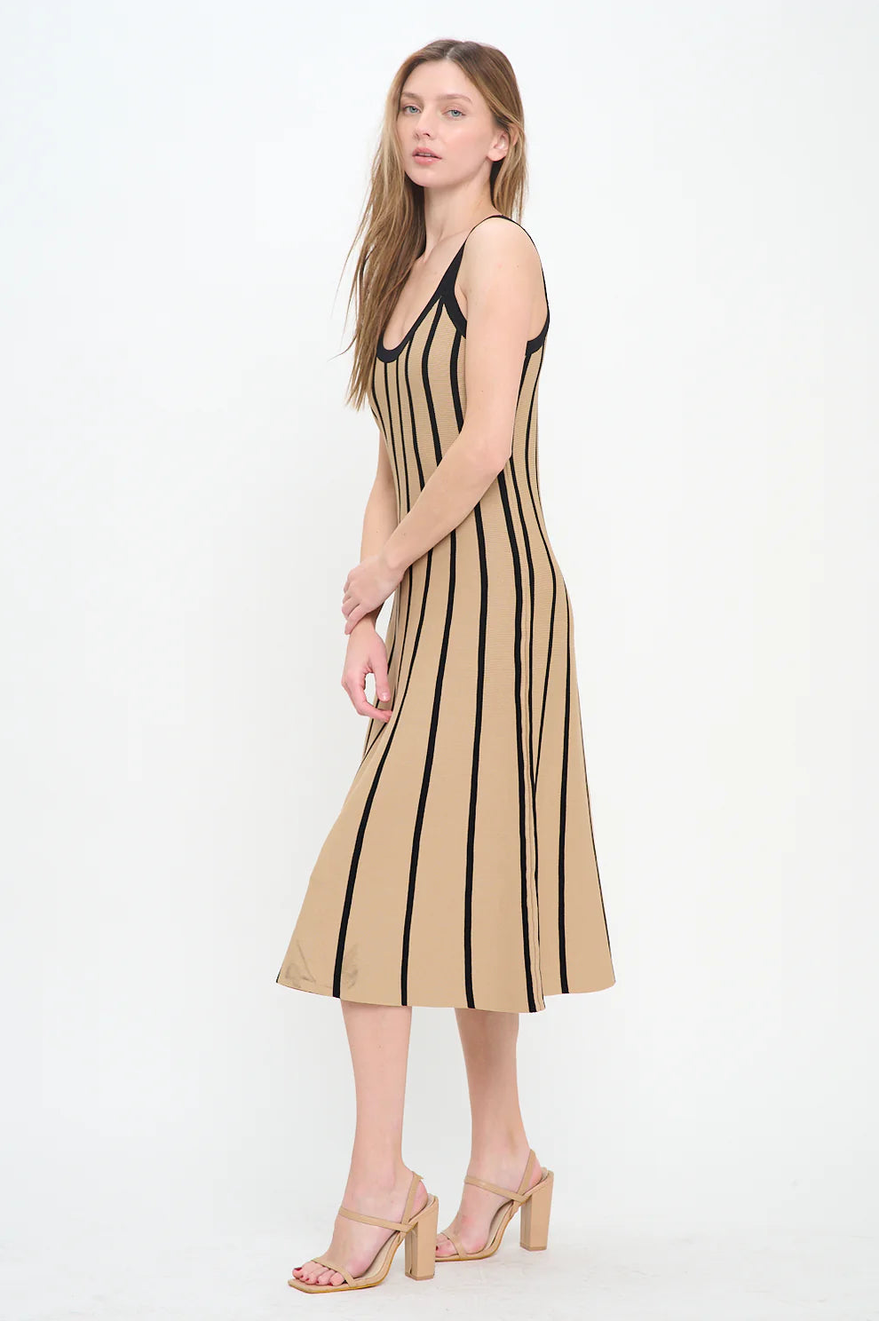 Rib Striped Midi Dress