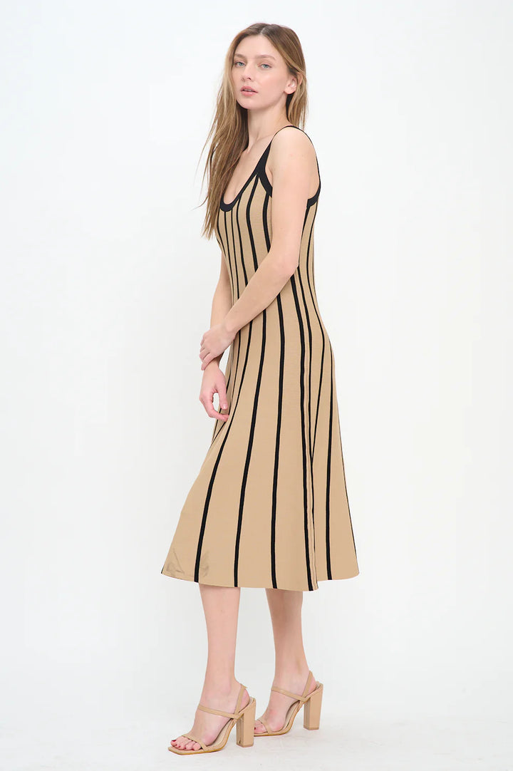 Rib Striped Midi Dress