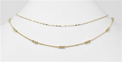 Gold Thin 2 Layer Triple Beaded Necklace