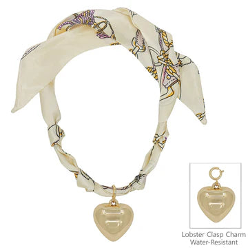 Knotted Scarf Necklace with Hammered 1" Puffy Heart Charm