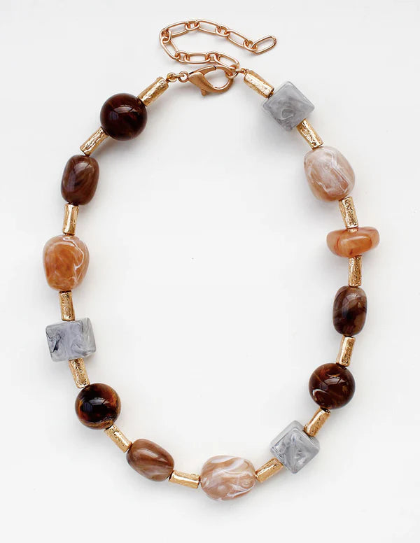 GOLD TUBE BEADED NECKLACE 18"