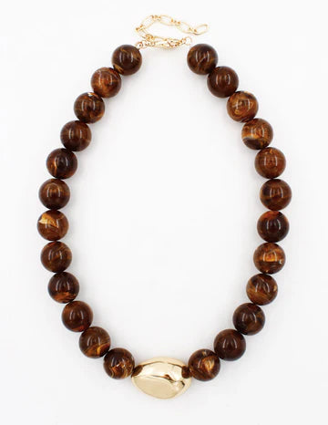 Beaded Necklace with Gold Flat Beaded Accents 16"-18"