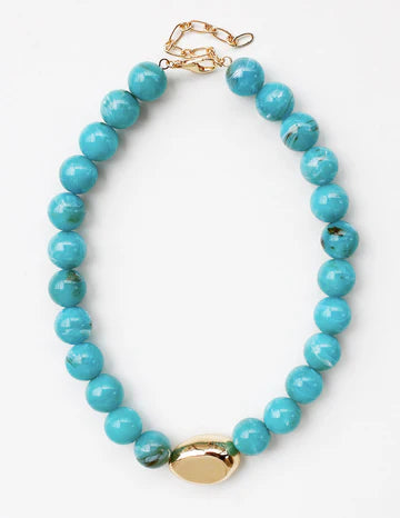 Beaded Necklace with Gold Flat Beaded Accents 16"-18"