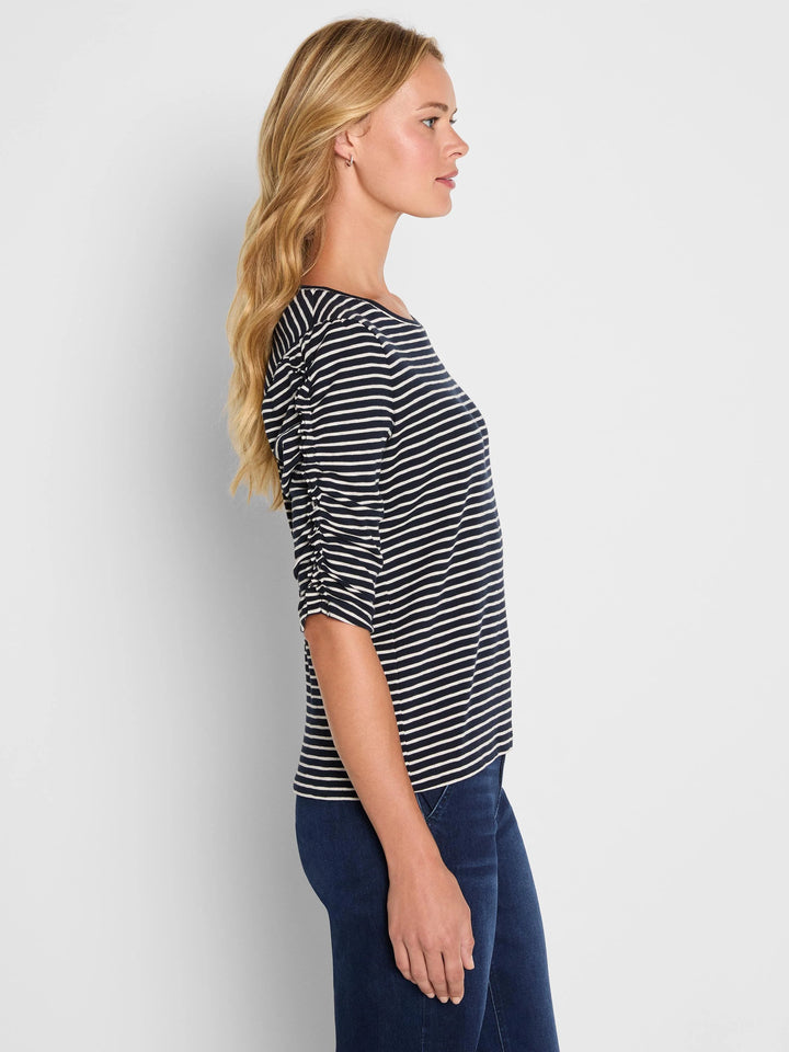 Striped Ruched Elbow Sleeve Tee