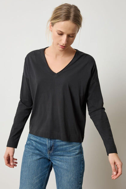 Long Sleeve Cut Edge V-Neck
