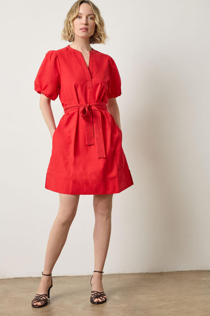 SHIRRED SLEEVE NECK DRESS