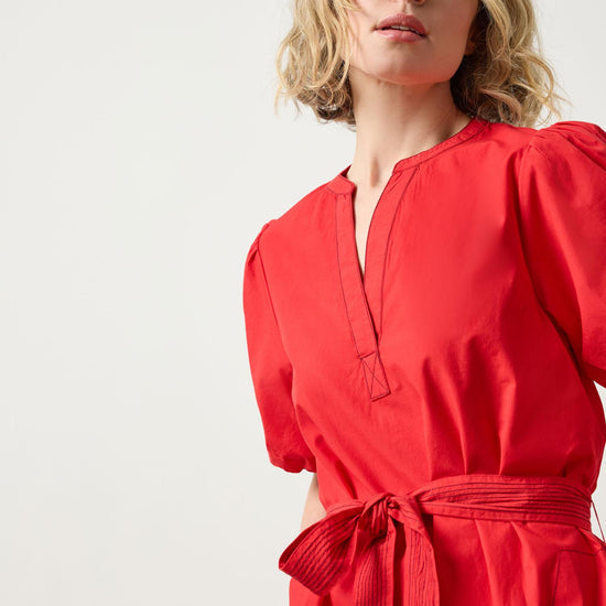 SHIRRED SLEEVE NECK DRESS