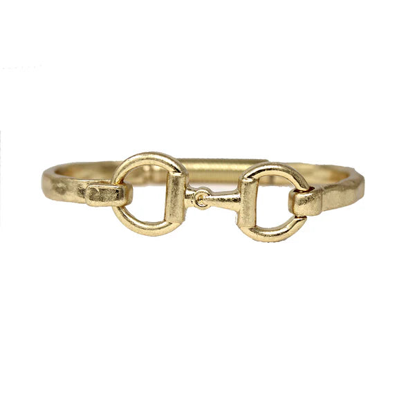 WORN HINGED BRACELET WITH HORSE BIT CLOSURE