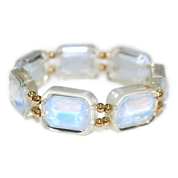 BLUE OPAL CRYSTAL RECTANGLE AND GOLD STRETCH BRACELET