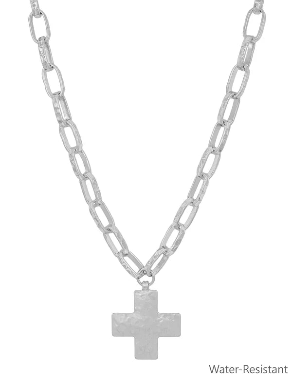 OPEN CHAIN WITH HAMMERED CROSS 16"-18" NECKLACE