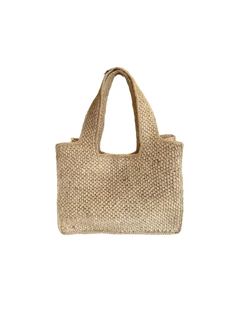 RAFFIA SMALL TOTE WITH MAGNET CLOSURE