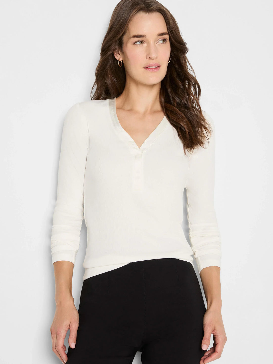 Trimmed Perfect Knit Rib V-Neck Top