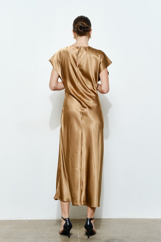 Cap Sleeve Satin Maxi Dress