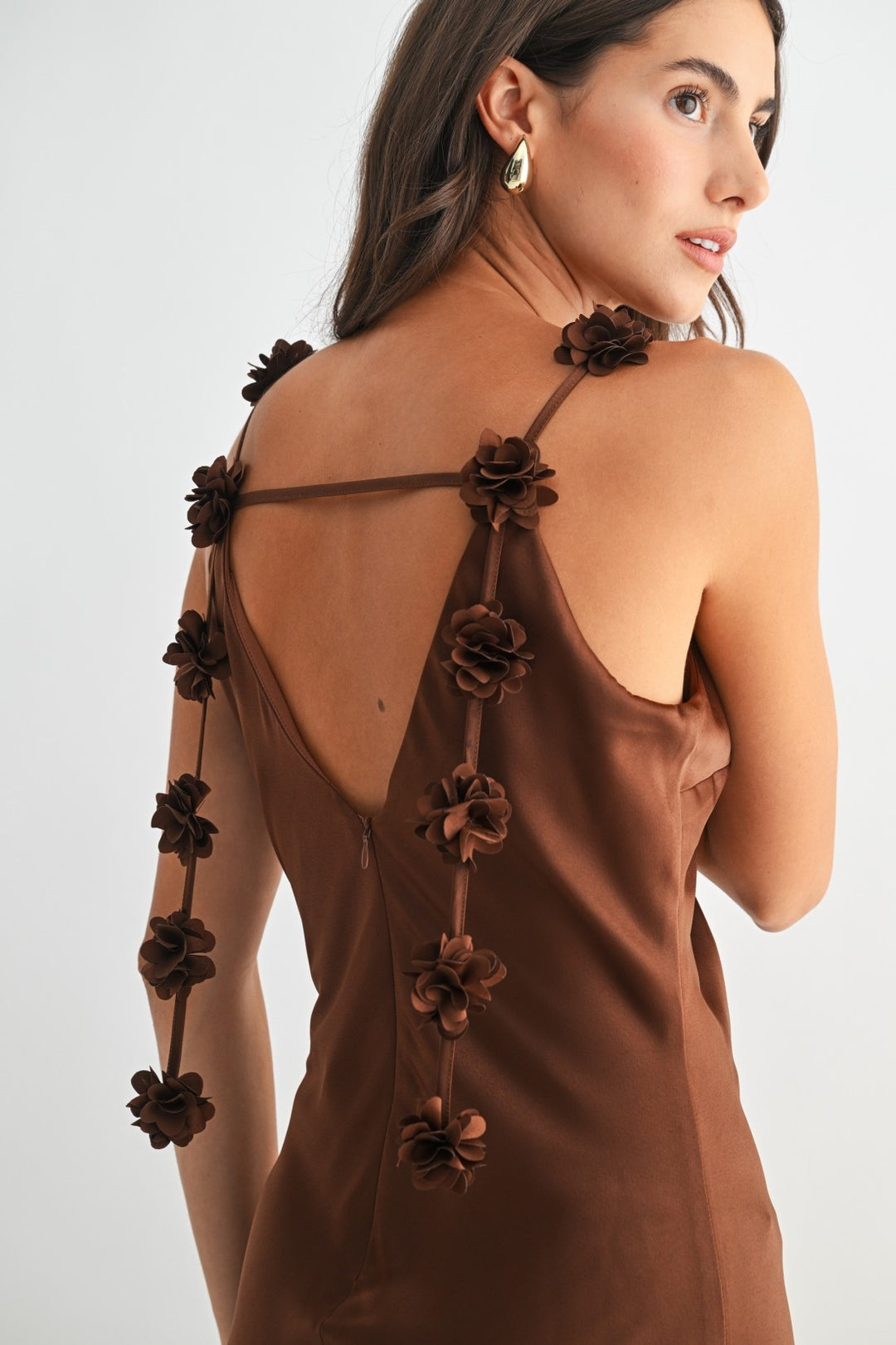 Maxi Dress with Flower Puff Strap Detail