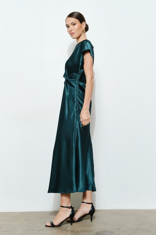 Cap Sleeve Satin Maxi Dress