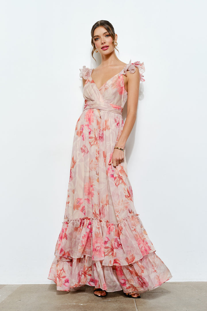 Floral Ruffle Sleeve Maxi Dress