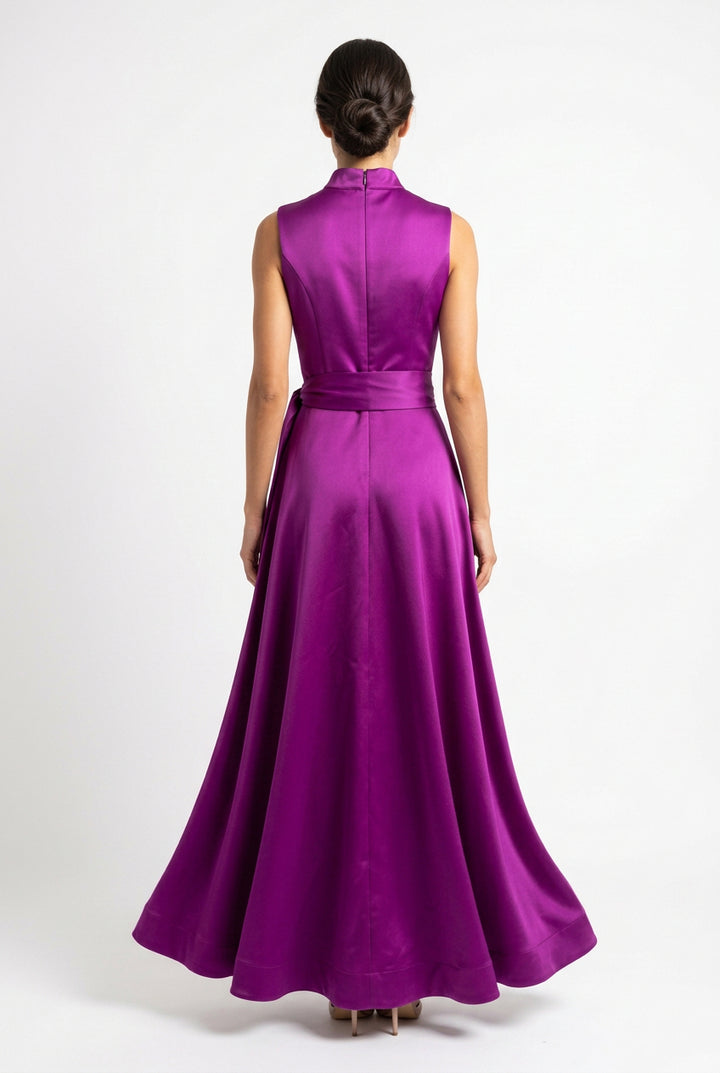 STAND COLLAR FIT & FLARE 50" DRESS