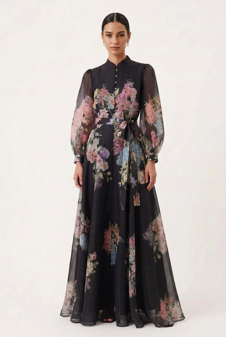 STAND COLLAR A-LINE 50" DRESS