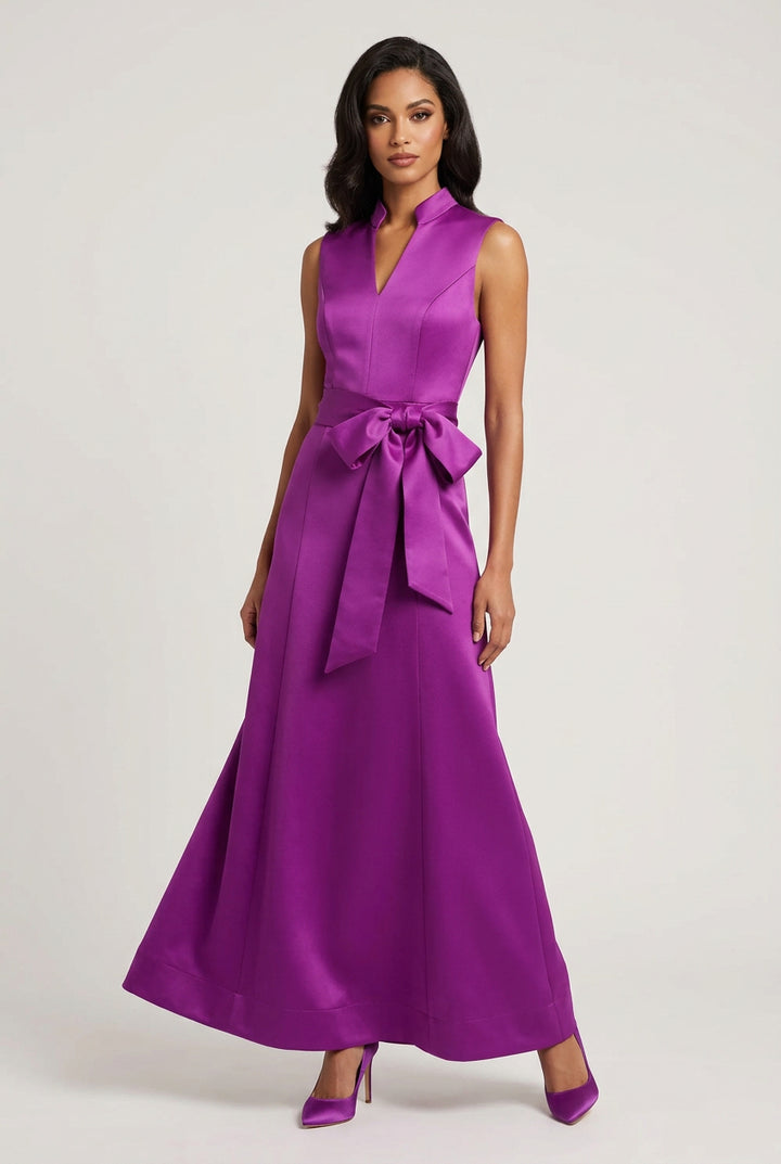 STAND COLLAR FIT & FLARE 50" DRESS
