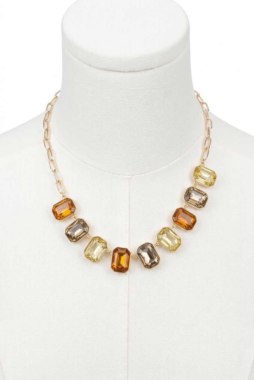 SQUARE MULTICOLORED STONE NECKLACE
