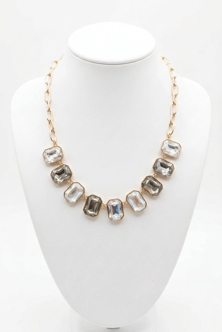 SQUARE MULTICOLORED STONE NECKLACE