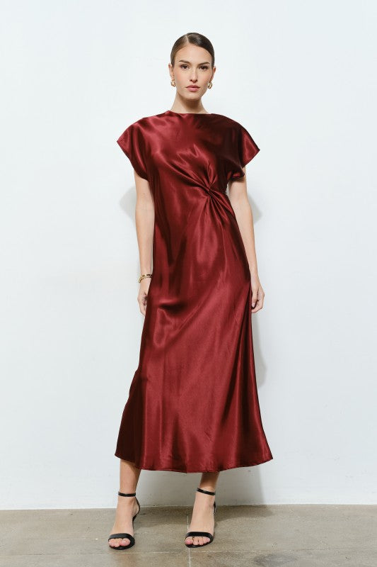 Cap Sleeve Satin Maxi Dress