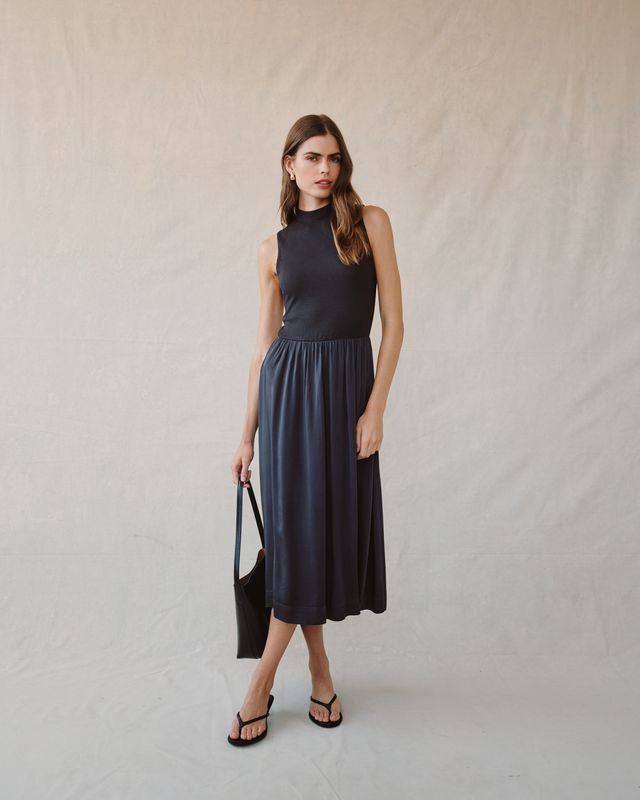 Sleeveless Mock Neck Mixed Dress