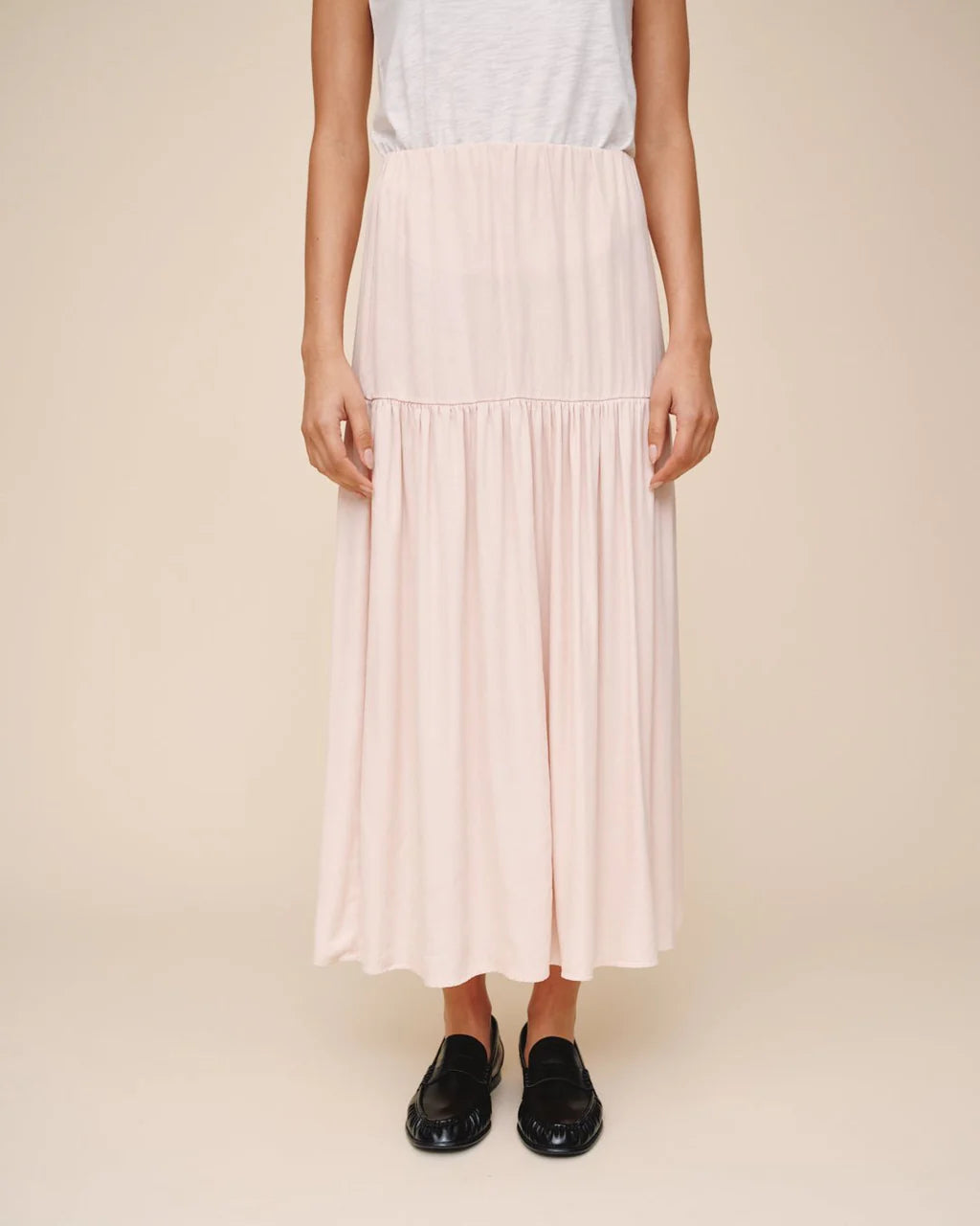 Dropped Waist Ruffle Maxi Skirt