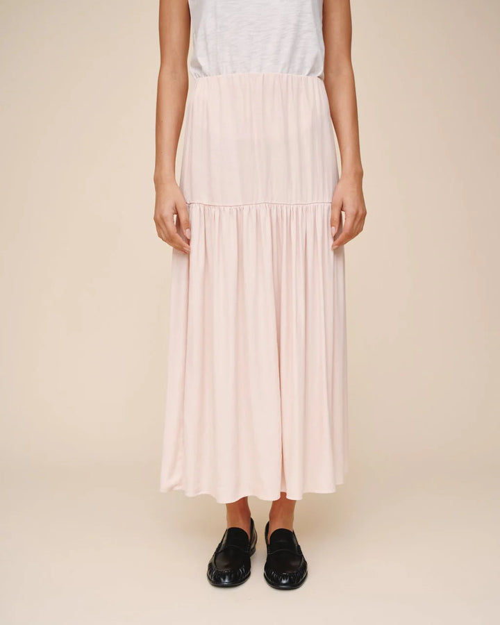 Dropped Waist Ruffle Maxi Skirt