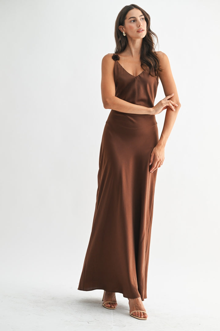 Maxi Dress with Flower Puff Strap Detail