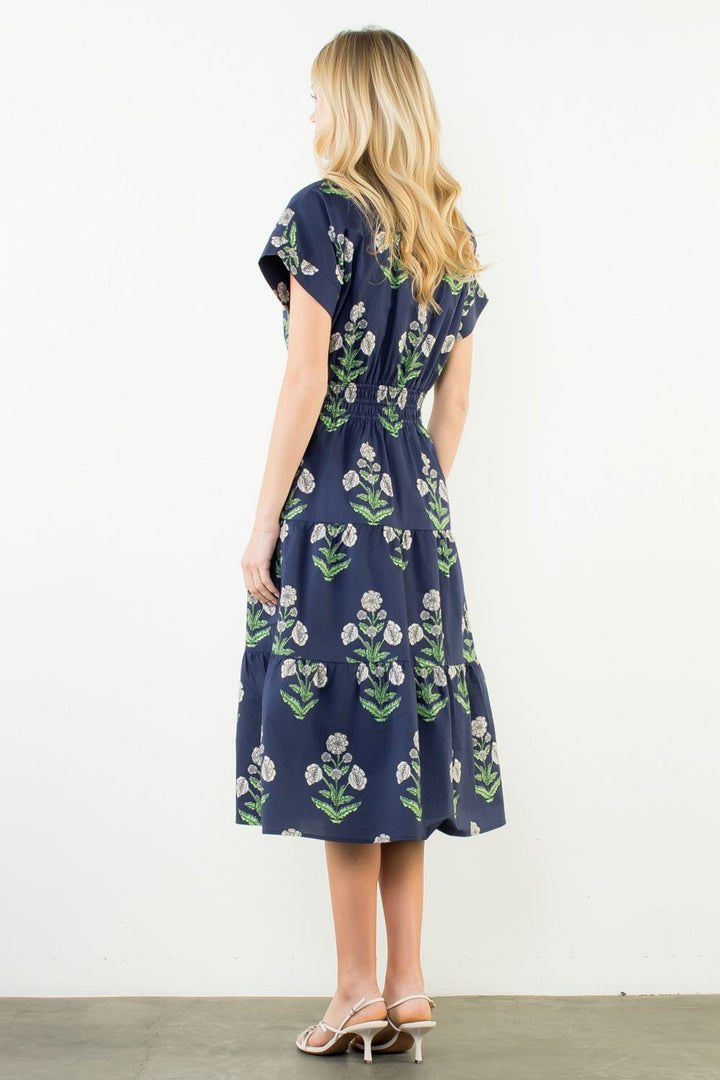 Short Sleeve Collared Floral Pattern Dress