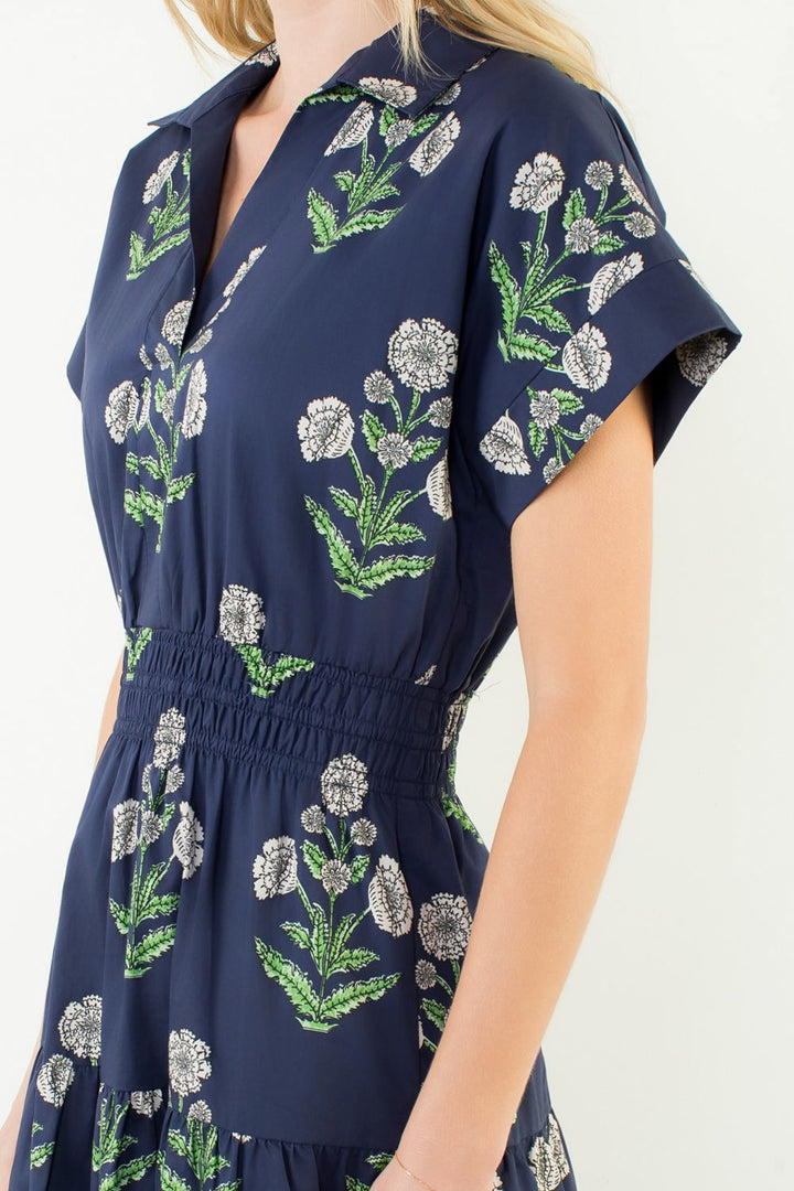 Short Sleeve Collared Floral Pattern Dress