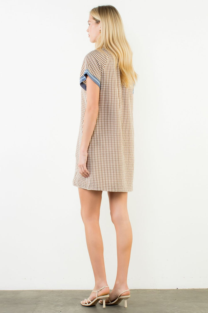 Short Sleeve Gingham Patterned Dress
