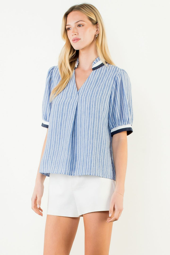 Short Sleeve Striped V-Neck Top