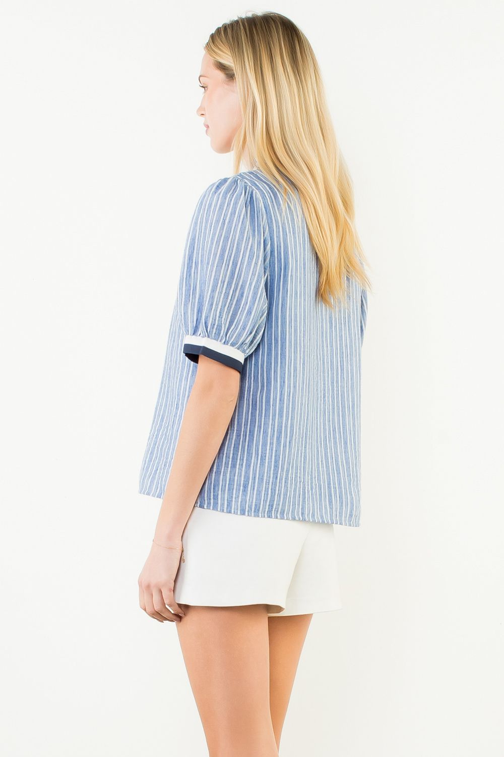 Short Sleeve Striped V-Neck Top